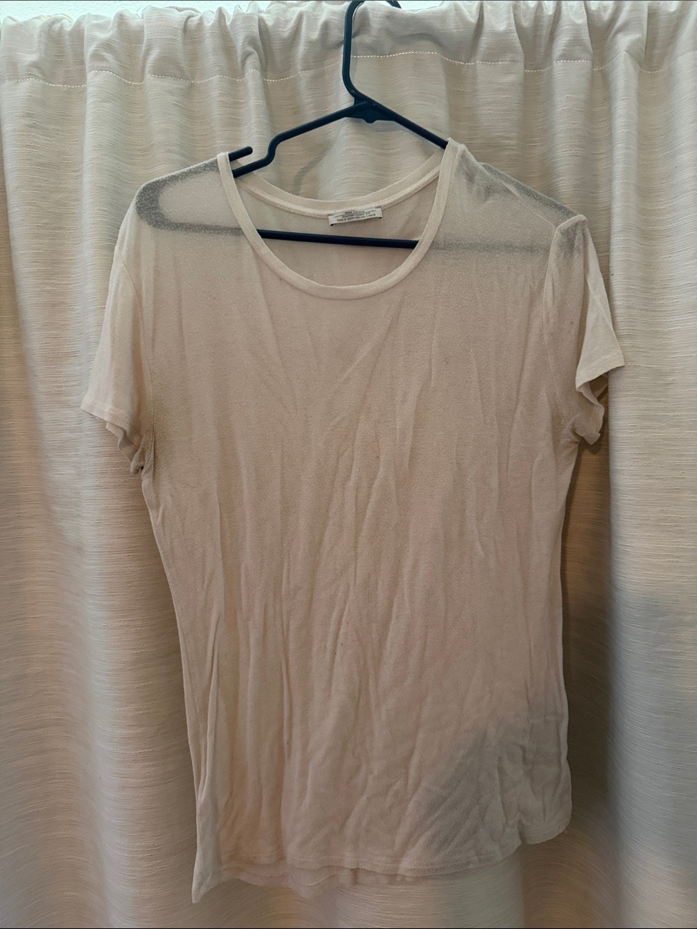 Zara Sheer Short Sleeve Tee - Neutral Cream - Small